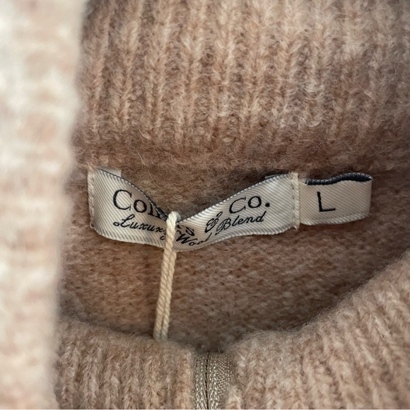 NWT Collars & Co Balmoral Camel Brown Quarter Zip Luxury Wool Sweater Large - Picture 7 of 10